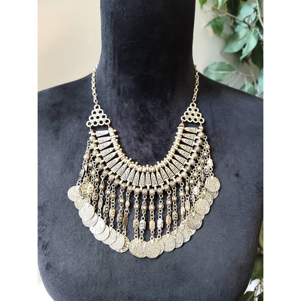 Women's Boho Statement Coin Bib Necklace Lobster Clasp Gypsy Festival Style